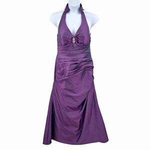 DA VINCI IRIDESCENT PURPLE TAFETTA HALTER EVENING FORMAL HOMECOMING GOWN RHNSTNE